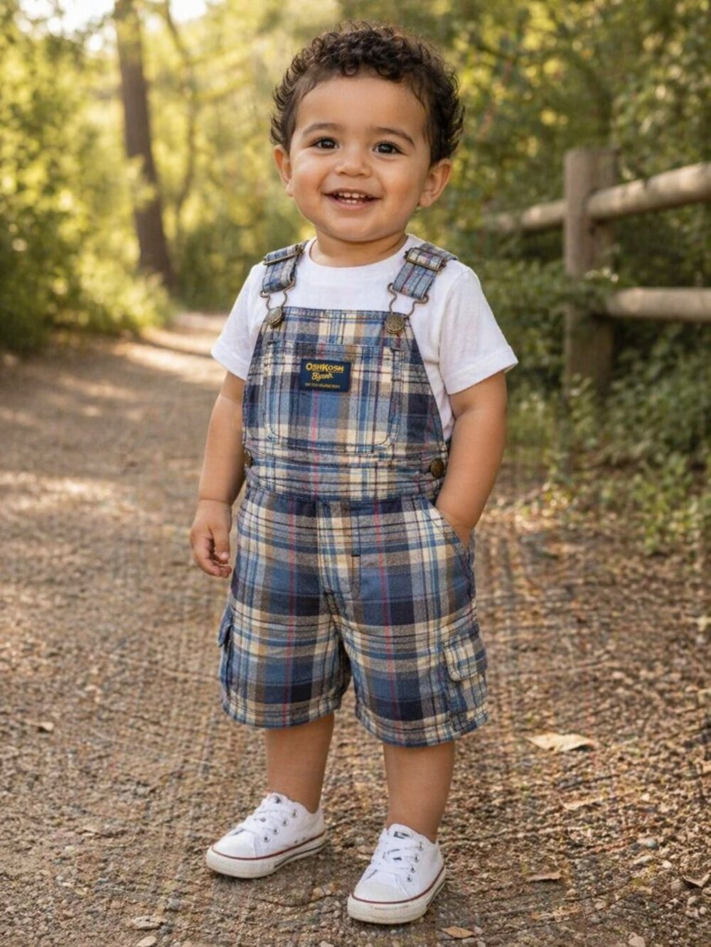 Vintage OshKosh B’gosh Toddler Boy Shortalls 24 Mo Plaid Overalls Gently Used - Picture 2 of 3